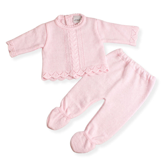 baby girl pink knitted pink outfit two piece by dandelion