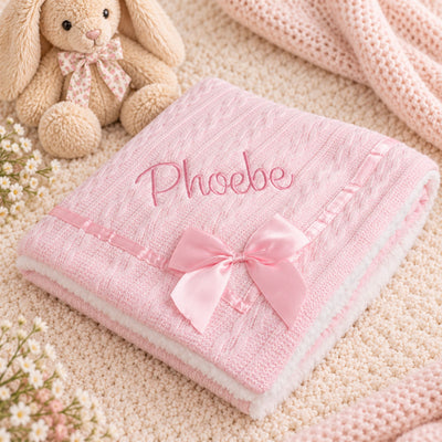 Personalised Baby Blanket - Deluxe with Bow - Pink
