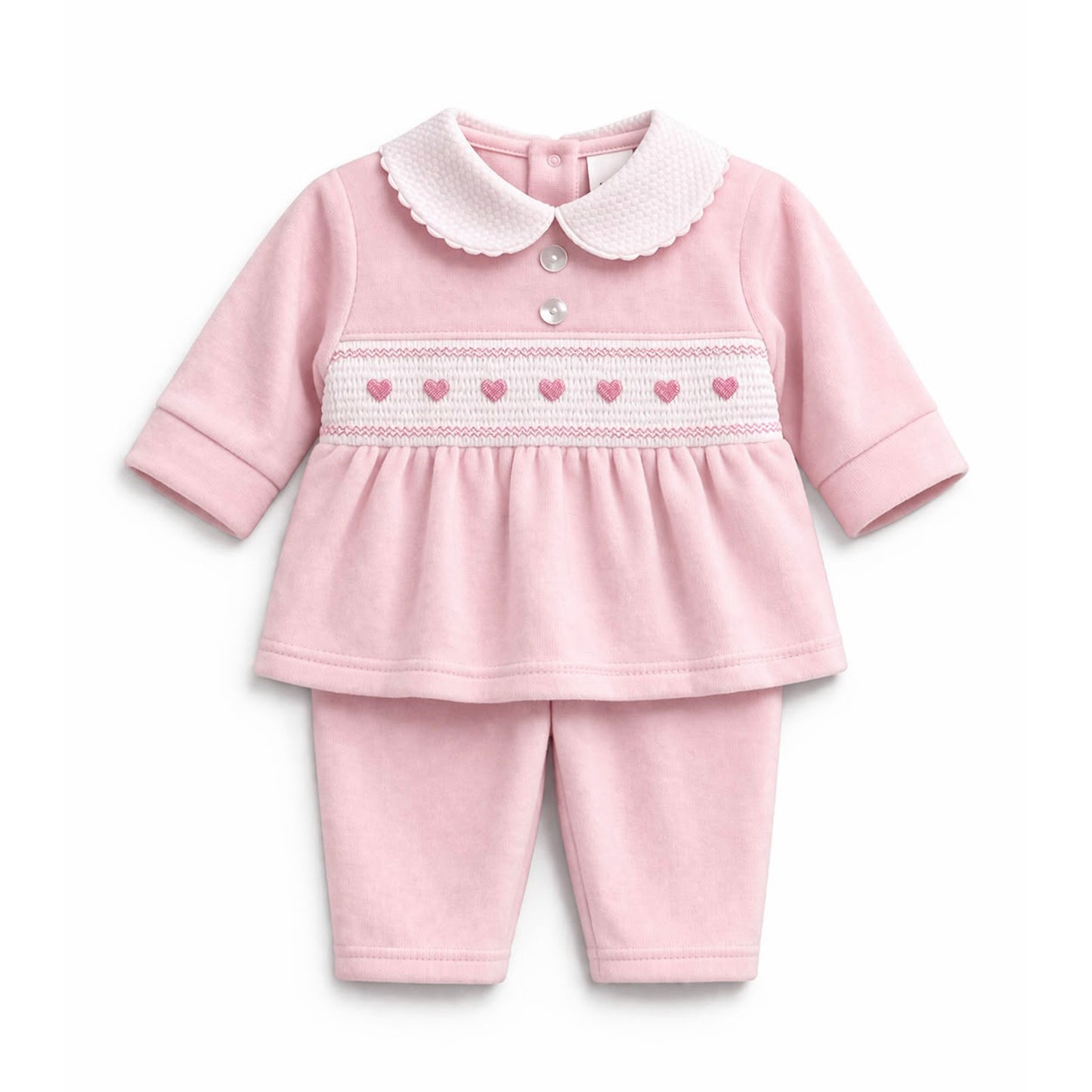 Kleo Kids Pink Velour Smocked Hearts Top & Trousers Set