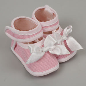 Pink/White Baby Girls Booties with Strap - Newborn to 6 months
