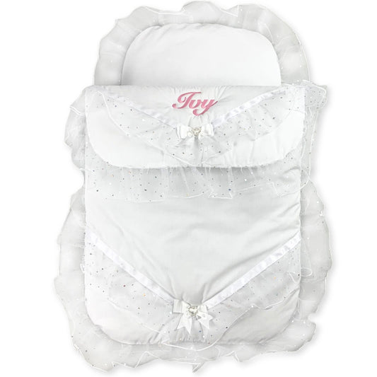 Personalised Pram Set - Pram Quilt and Pillow White