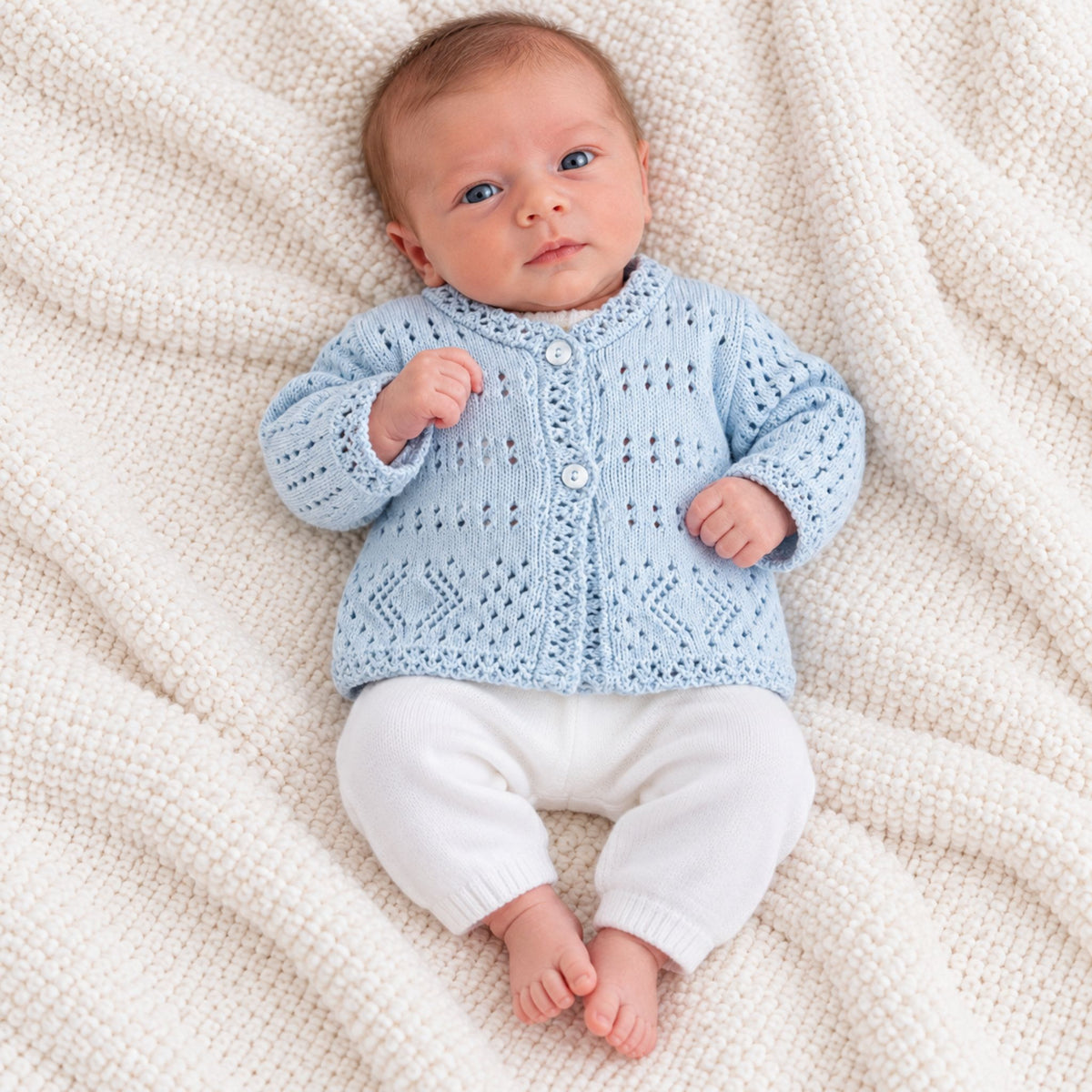Premature Baby Blue Knitted Cardigan with Button Fastening