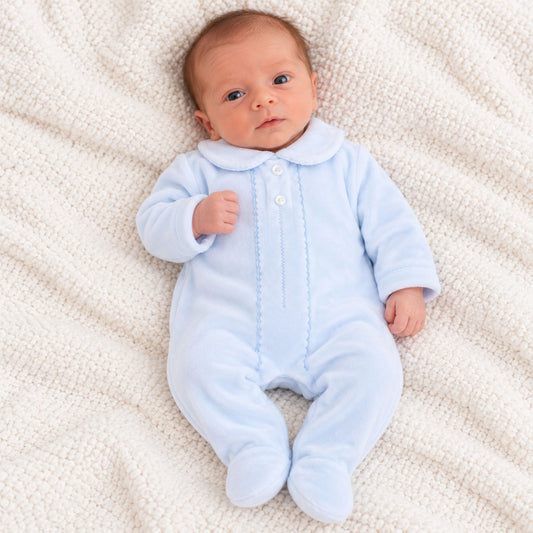 Premature Baby Velour Sleepsuit - Blue - Pex