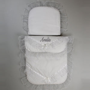 Personalised Pram Set - Pram Quilt and Pillow White