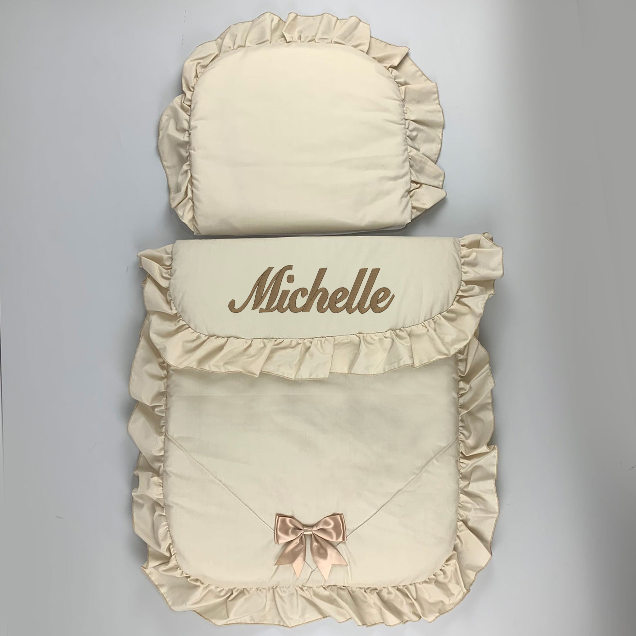 Personalised Pram set Quilt and Pillow Beige