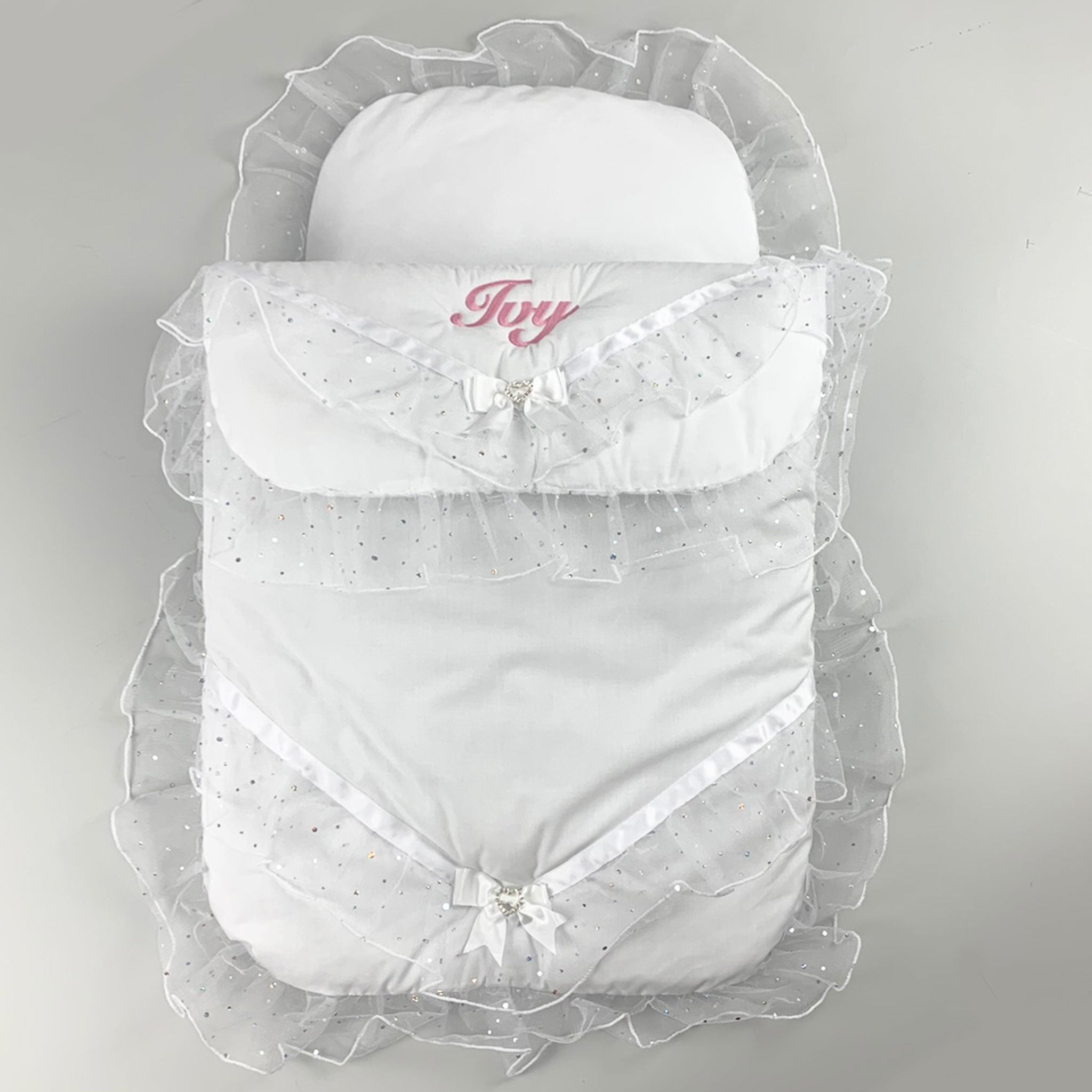 Personalised Pram Set - Pram Quilt and Pillow White