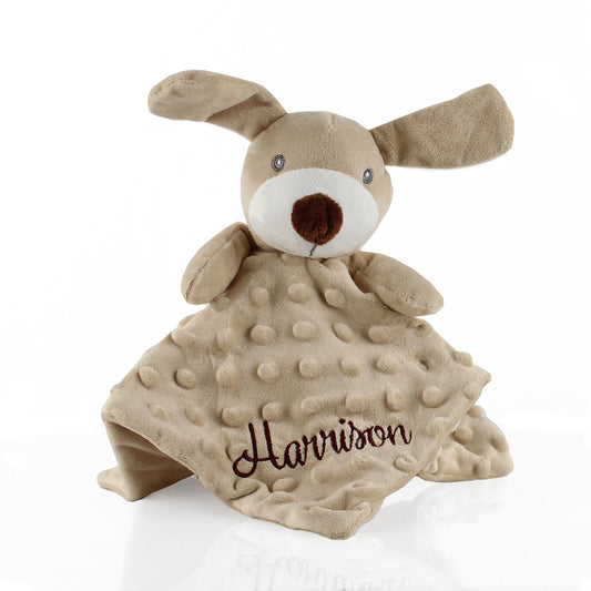 personalised puppy beige baby comforter
