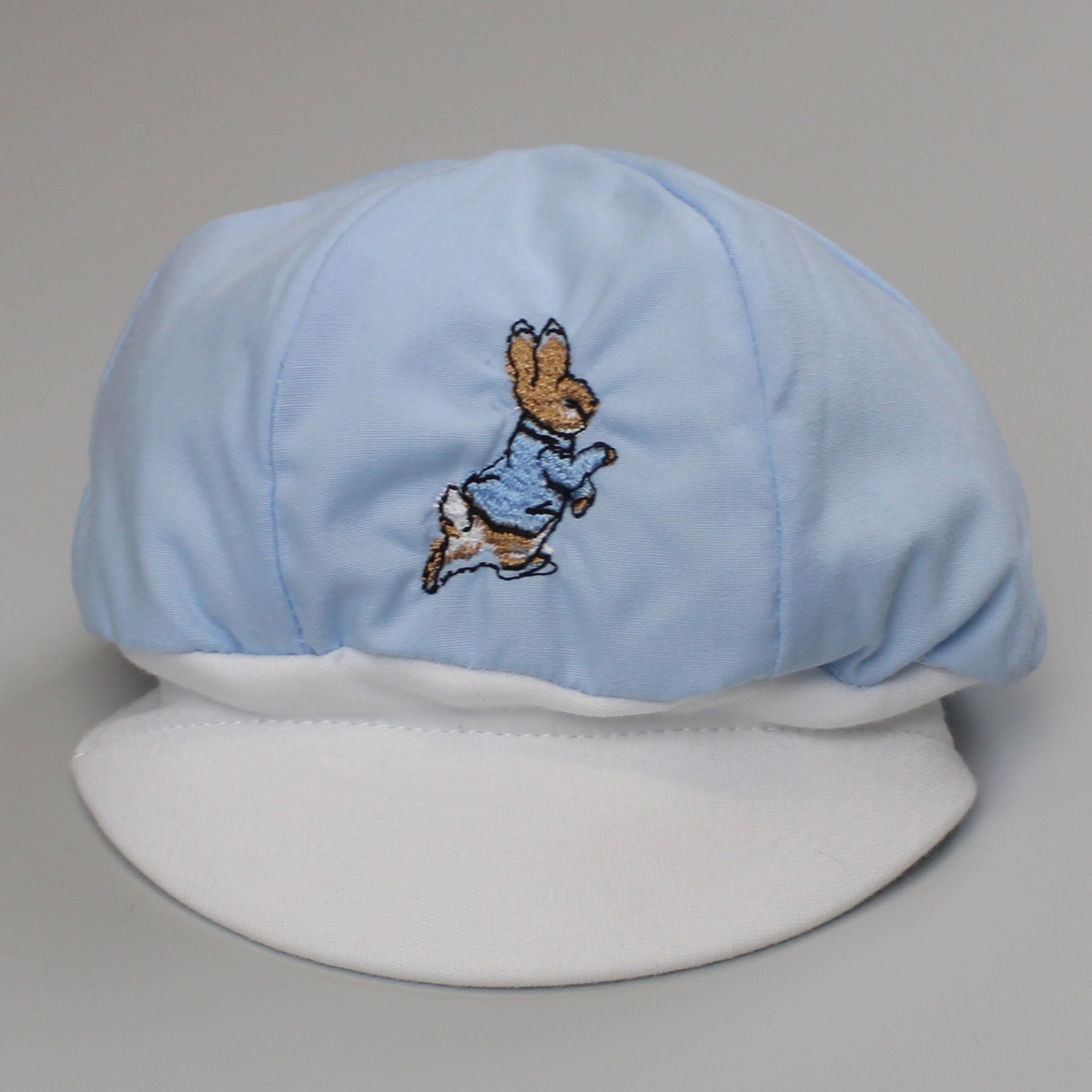 Baby Boys Sunhat Baker Style Peaked Cotton Cap Blue with Rabbit