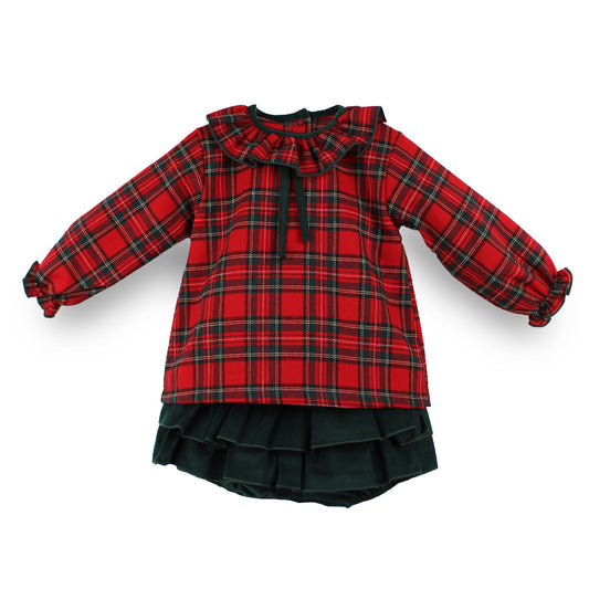 Rapife Red Tartan Blouse & Green Corduroy Skirt Set