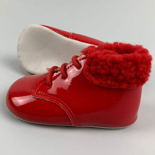 Baby Girl Boots / Shoes with Faux Fur Trim - Red