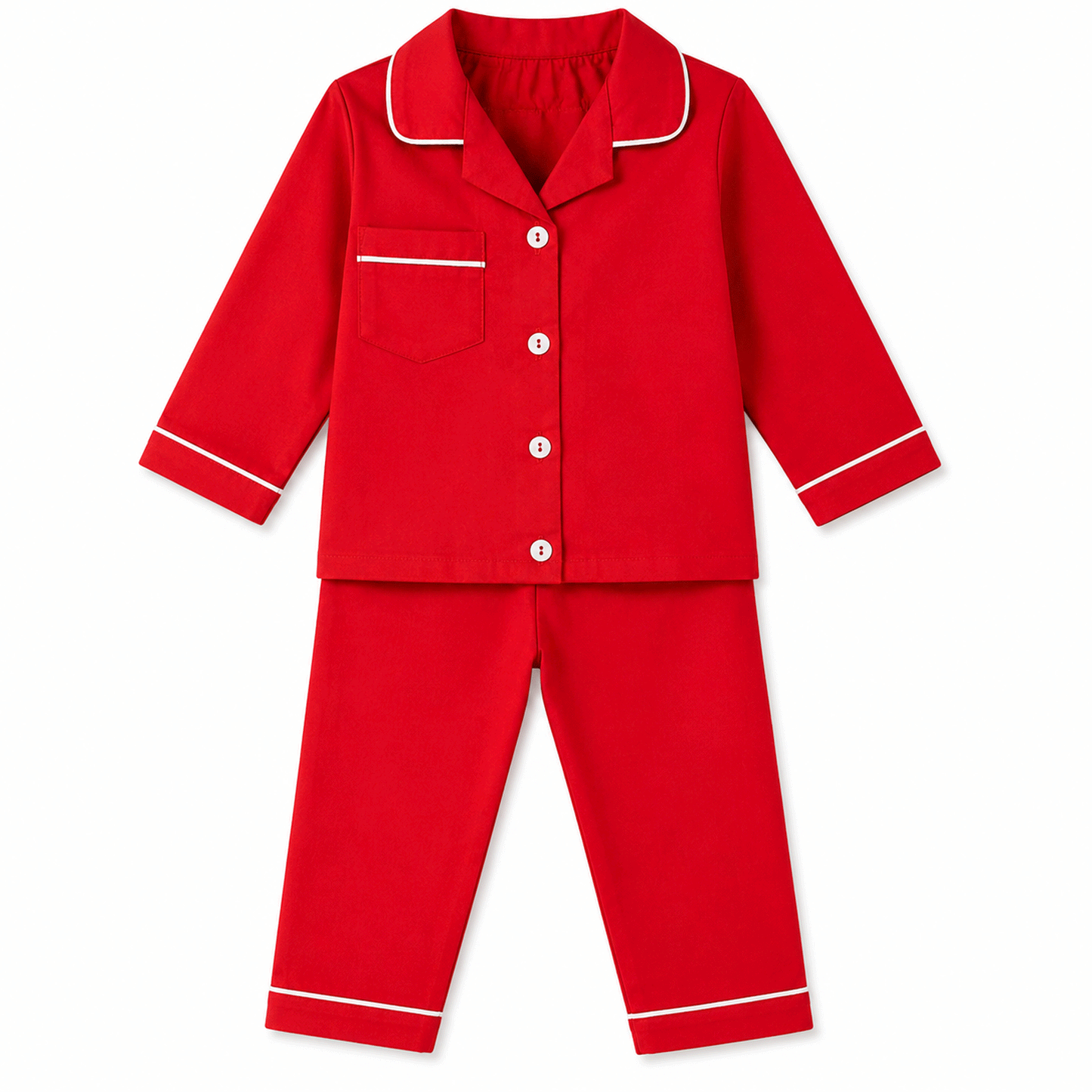 Classic Red Baby Pyjamas with White Piping