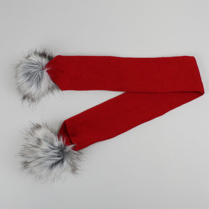 Red Baby Scarf with Faux Fur pom poms