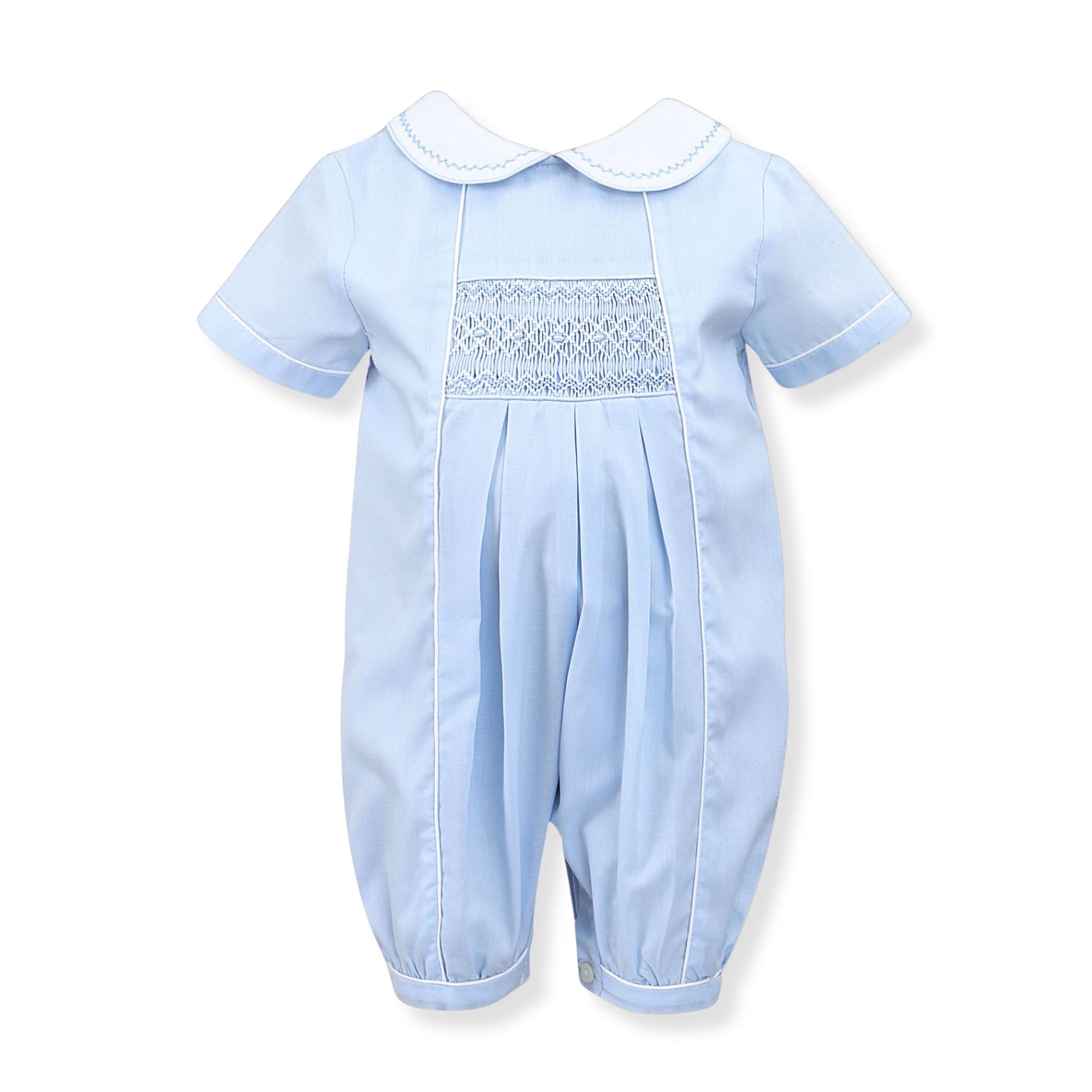 baby boys blue christening romper sarah louise