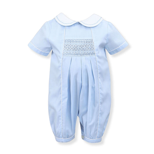 baby boys blue christening romper sarah louise