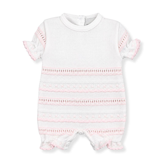 baby girls knitted white and pink dandelion romper