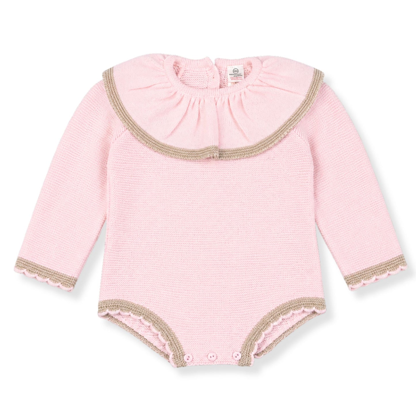 baby girl pink knitted romper with ruff collar