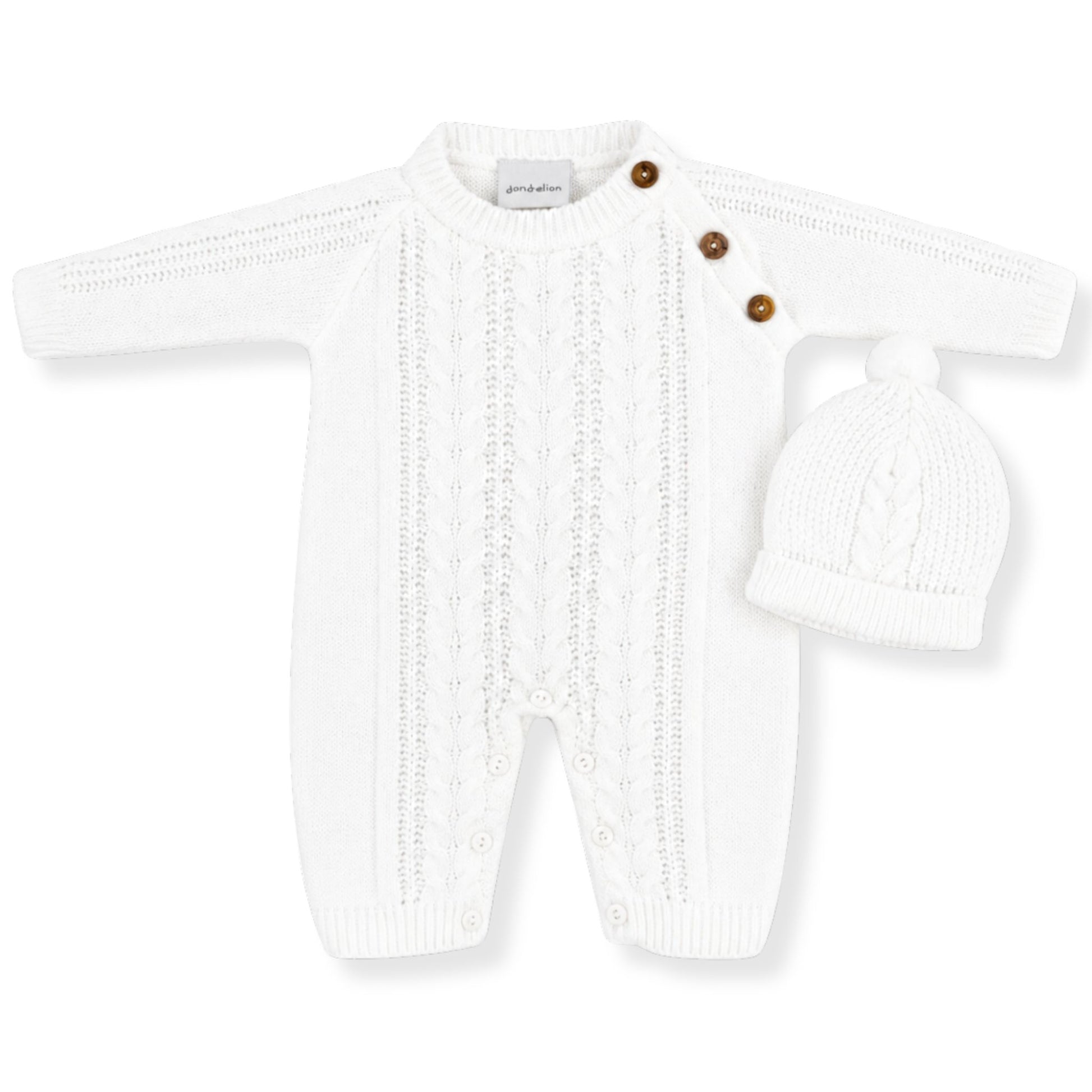 dandeion knitted all in one romper with hat