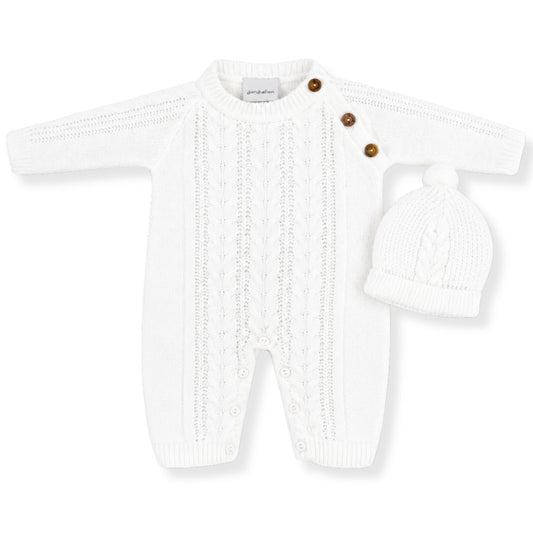 dandeion knitted all in one romper with hat