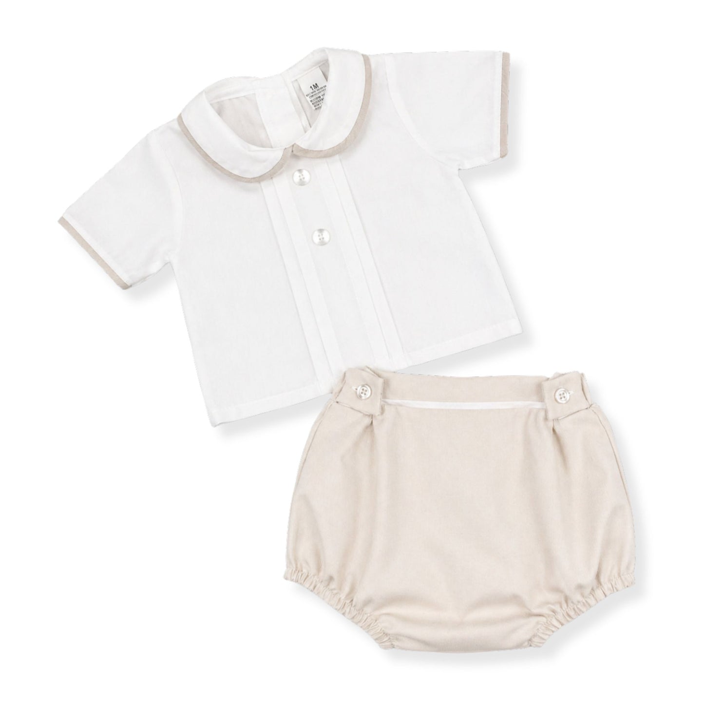 Baby Boys Beige Jam Pants with White Shirt