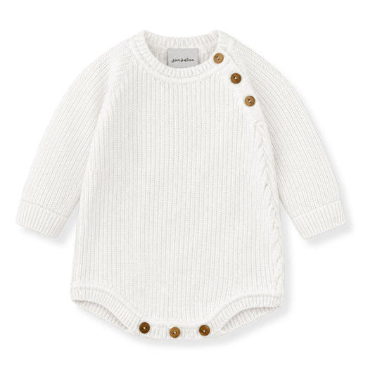 knitted white baby romper by dandelion