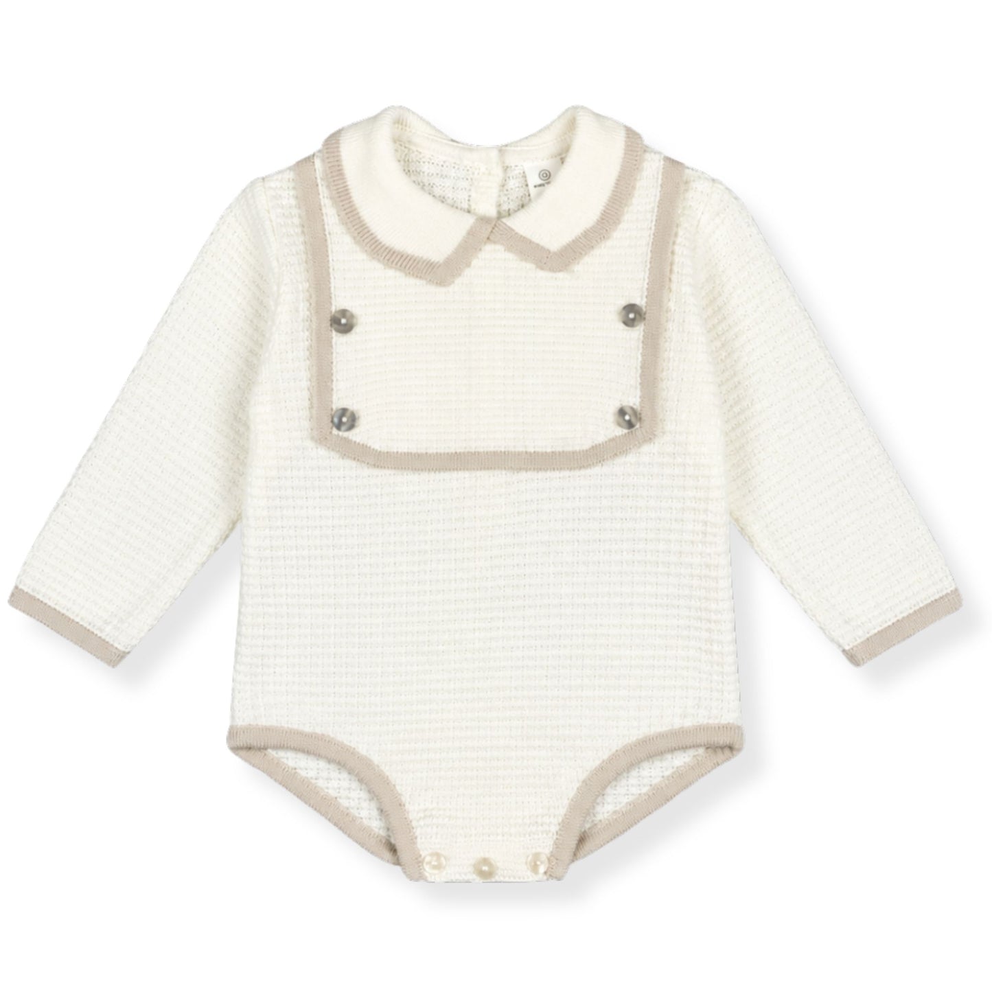 Baby Boys Cream Knitted Romper with Bib Detail