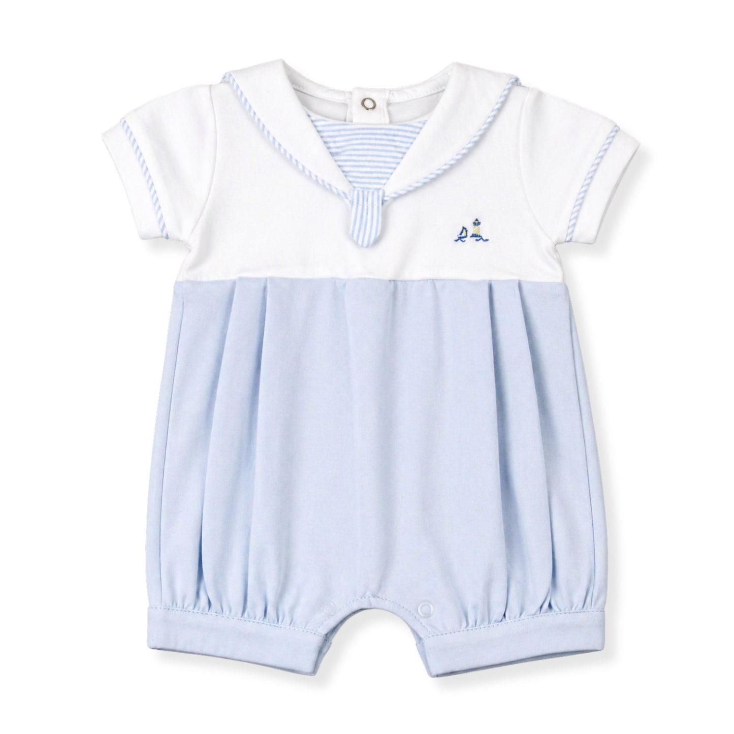 baby boys white and blue lighthouse romper