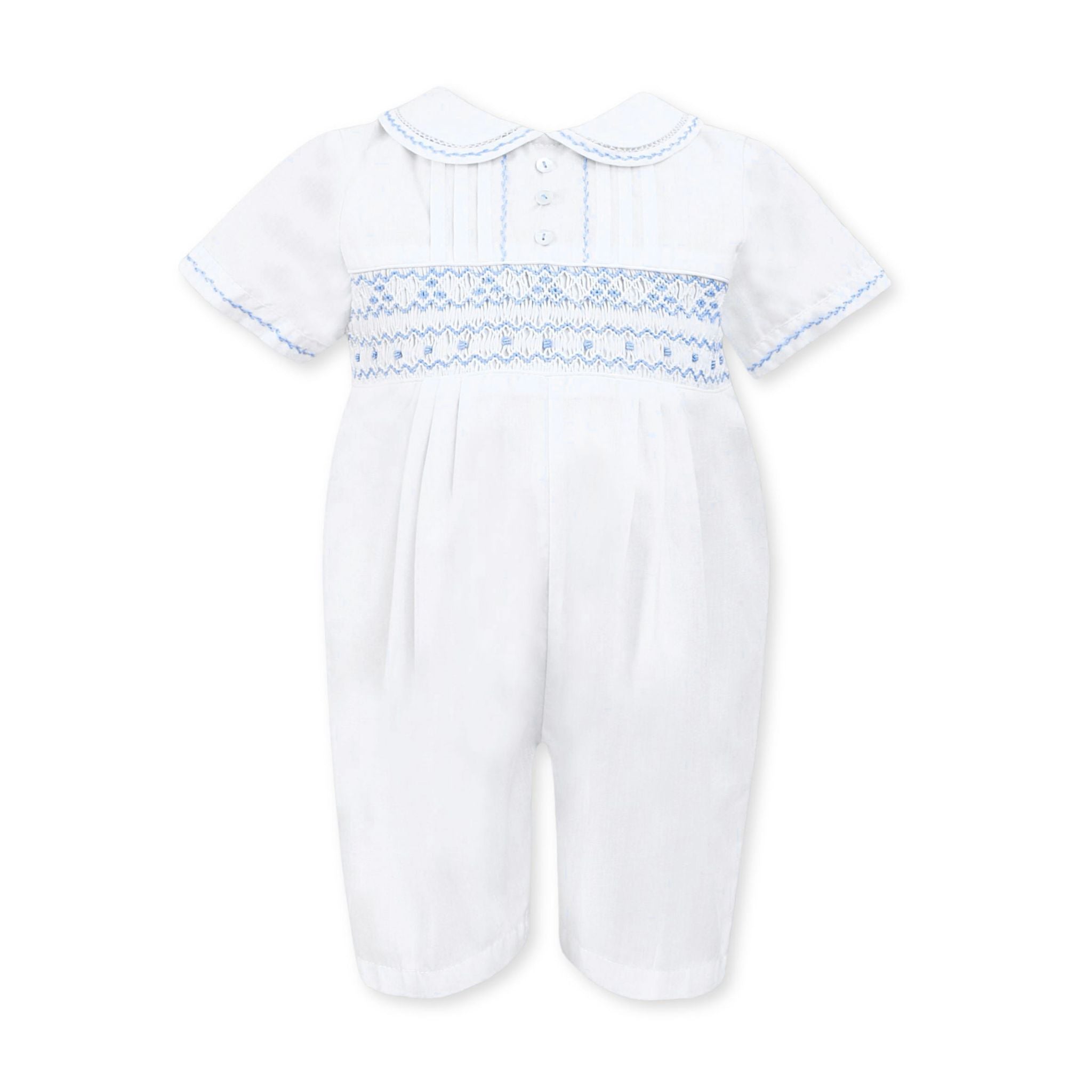 Sarah Louise Boys White Blue Christening Romper Smocked Baptism sarah-louise-boys-white-blue-christening-romper-smocked-baptism