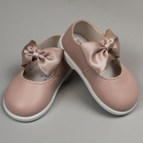 baby girls dusky pink hard sole shoe