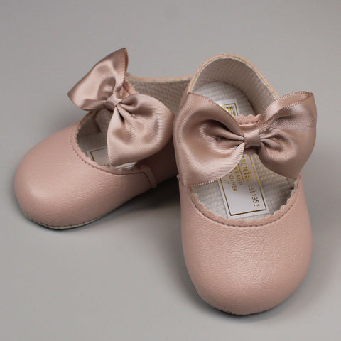 Baby Girl Pink Shoes with Satin Ribbon Bow