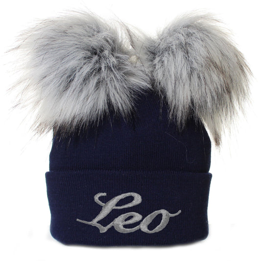 navy two pom knitted hat 1-6 years 