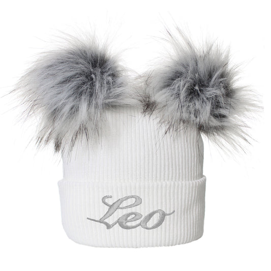 Personalised White Double Pom Hat - 6-12 months