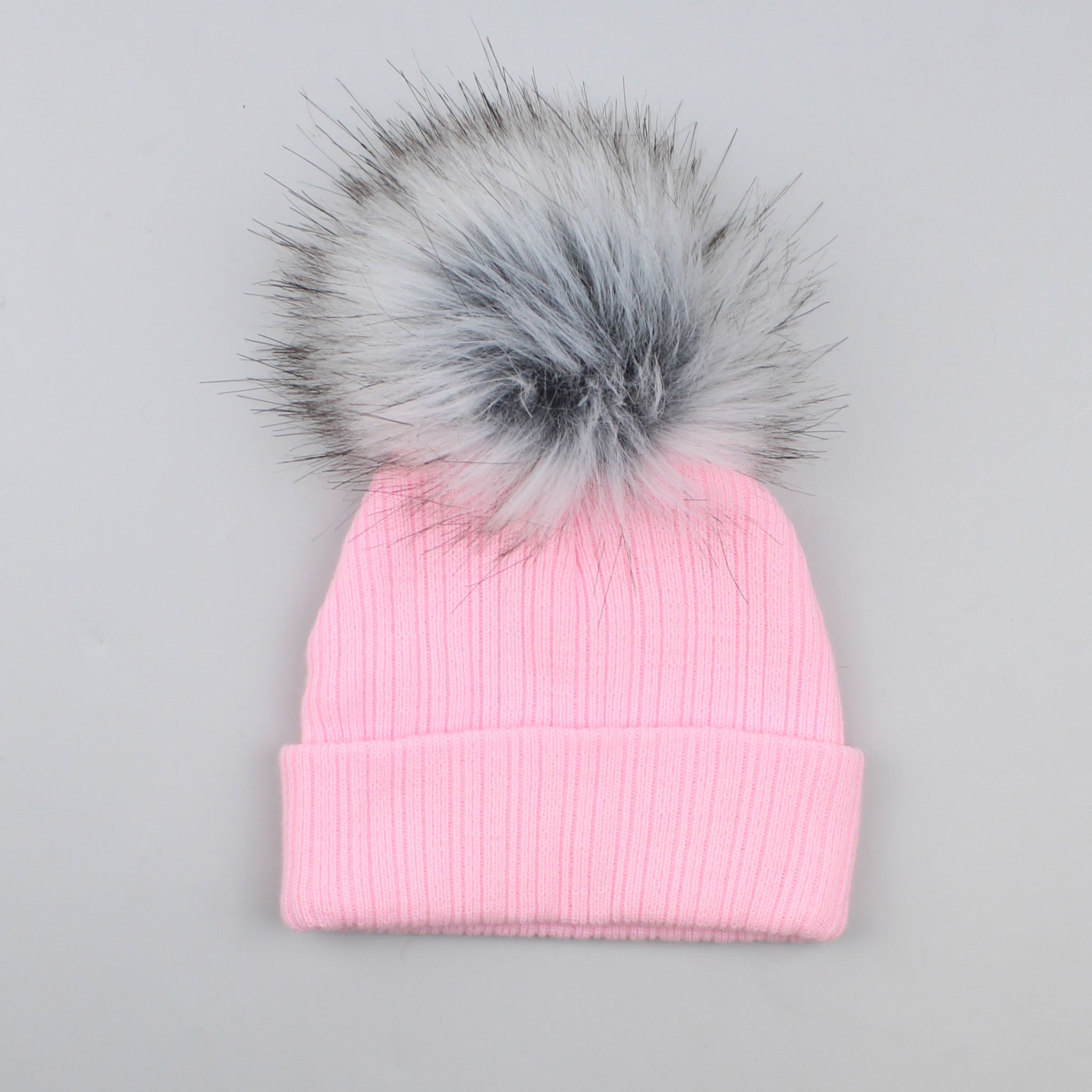 Pink Baby Pom Pom Hat - Girls - Faux Fur Bobble