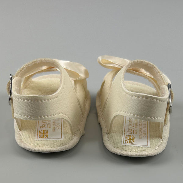 Baby Girl Cream Pram Sandals - With Satin Bow