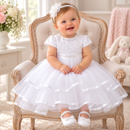 Sarah Louise Christening Ceremonial Occasion Dress - White - 070074