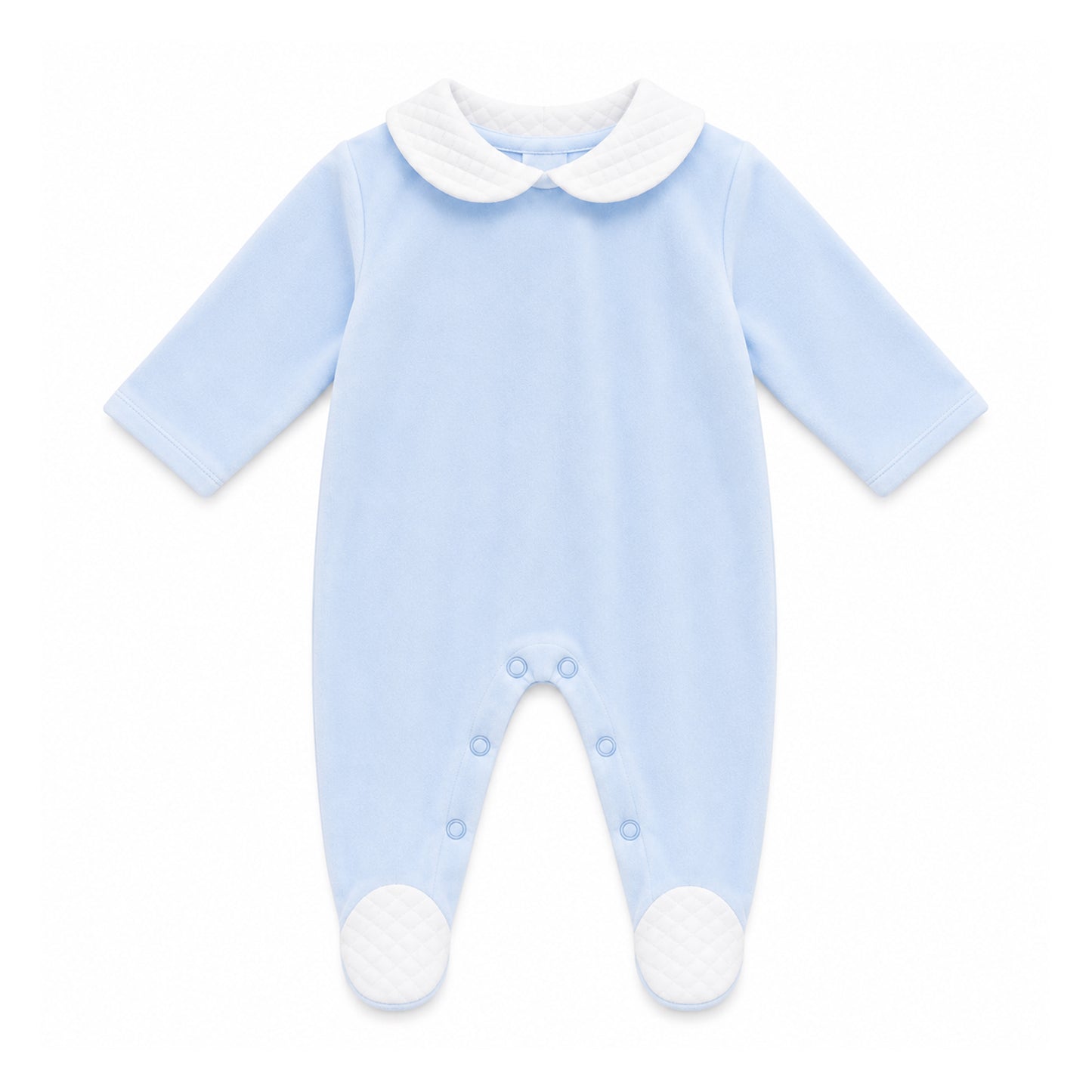 Baby Boys Blue Velour Babygrow & White Quilted Jacket 2 Piece Set – Made in Portugal