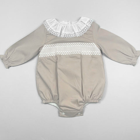 baby girls beige long sleeve romper