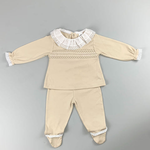 Baby Girls Beige Cotton Two Piece Outfit