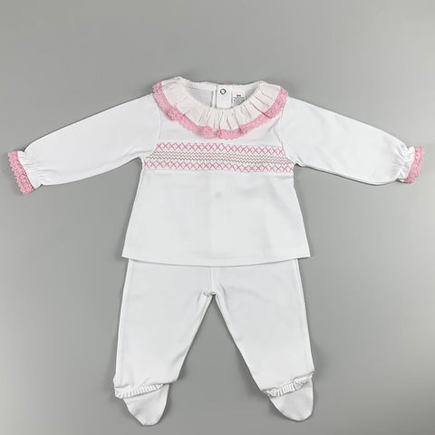 Baby Girls White and Pink Cotton Two Piece Outfit