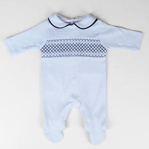 Baby Boys Sleepsuit / All in One with Smocking - Blue