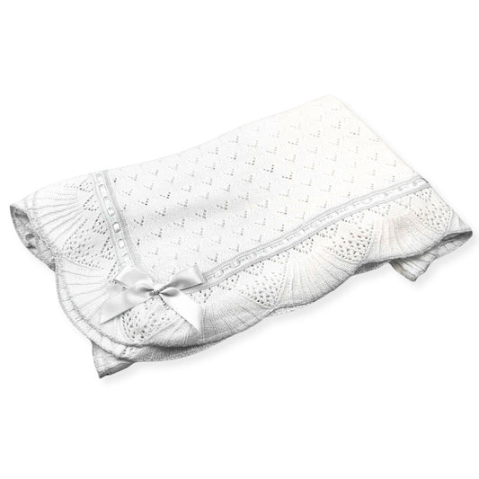 Baby Shawl - Christening - White / White - Sarah Louise 000031