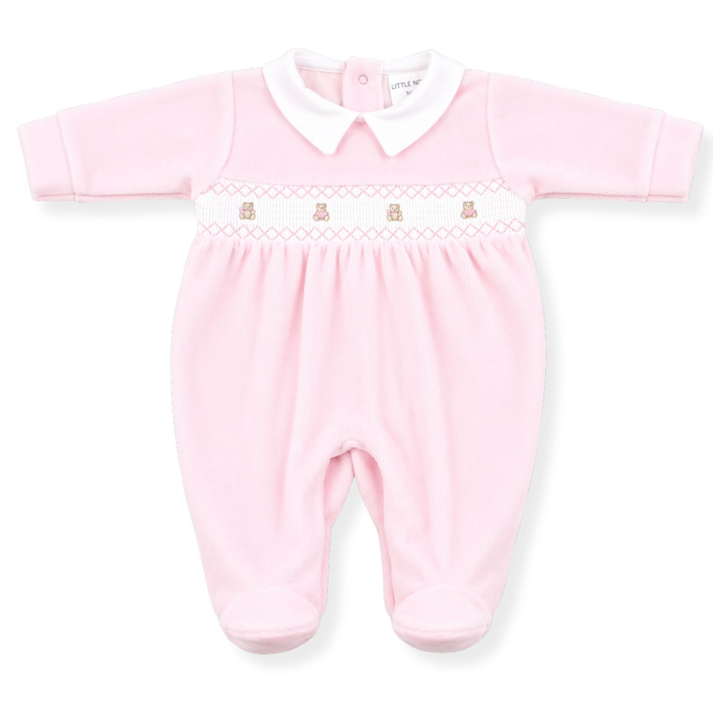 Little Nosh Pink Smocked Teddy Babygrow