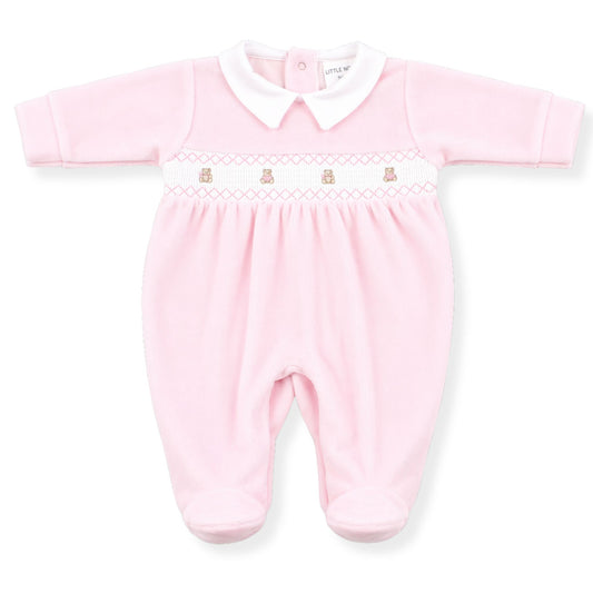 Little Nosh Pink Smocked Teddy Babygrow