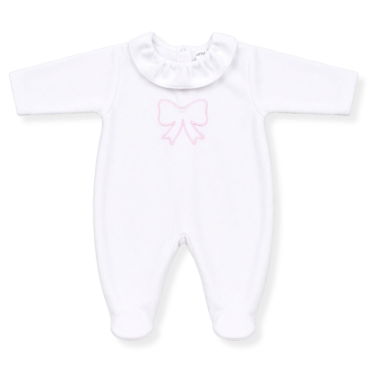 Little Nosh White Baby Sleepsuit with Pink Bow Detail