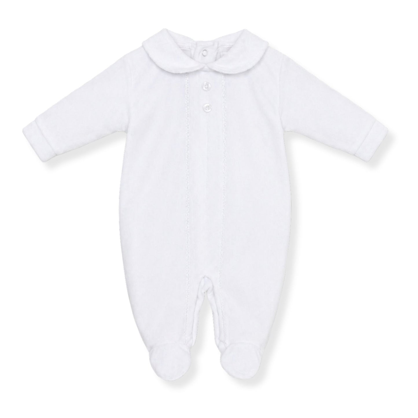 Pex White baby sleepsuit with a collar on a white background