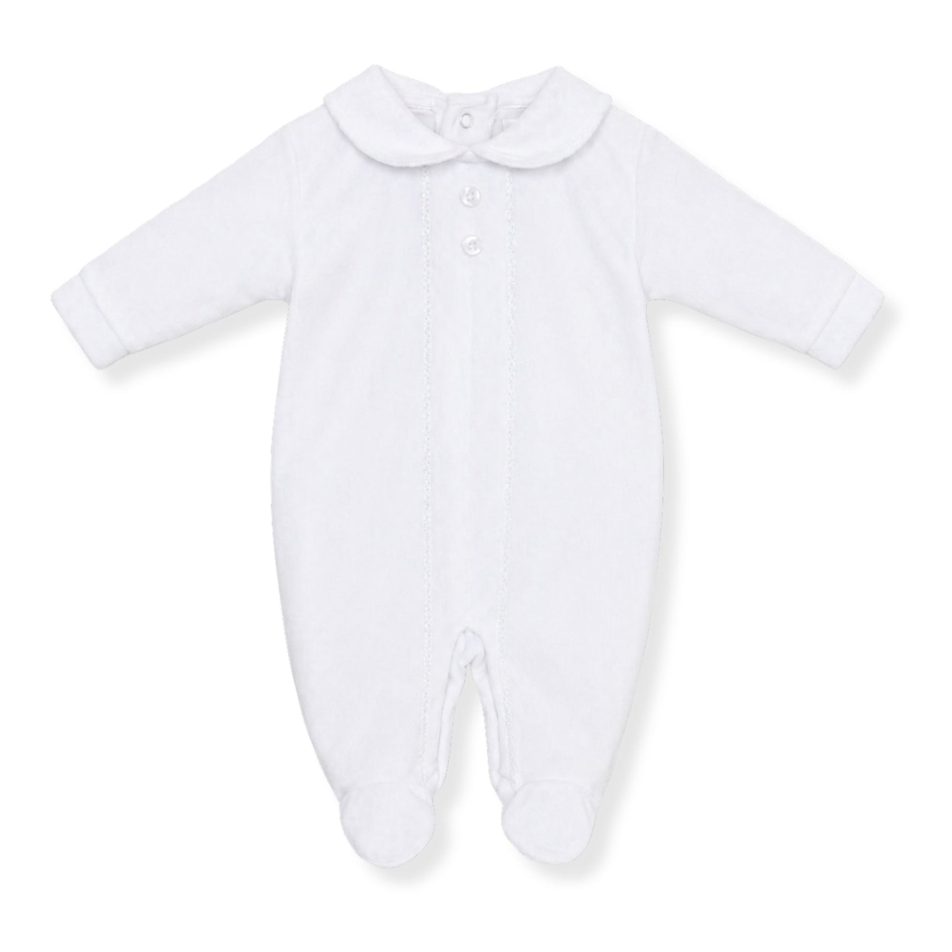 Pex White baby sleepsuit with a collar on a white background