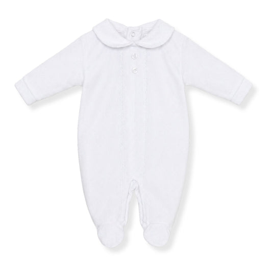 Pex White baby sleepsuit with a collar on a white background