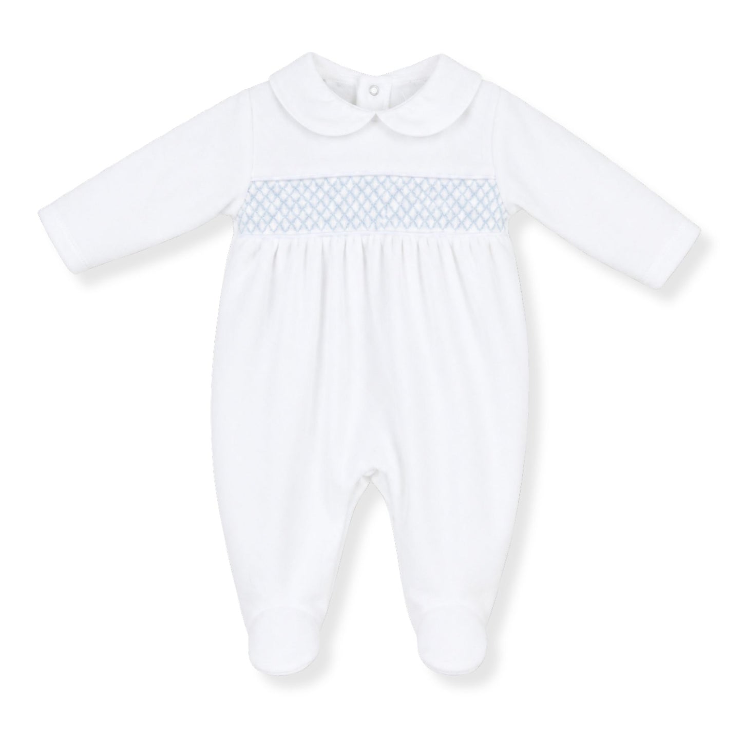 white pex babygrow with smocking
