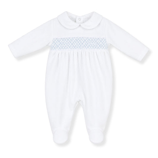 white pex babygrow with smocking
