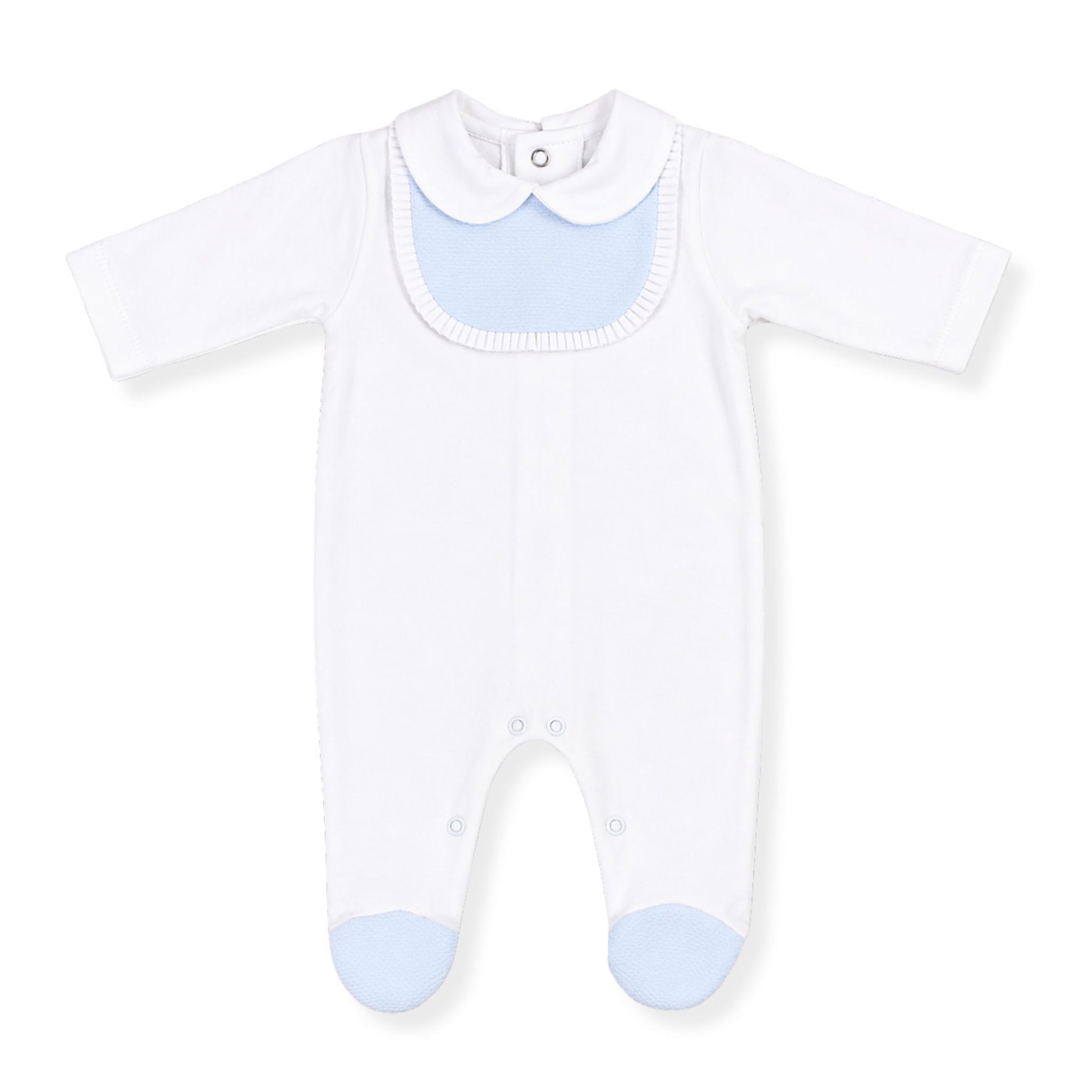 baby boys cotton white and blue sleepsuit