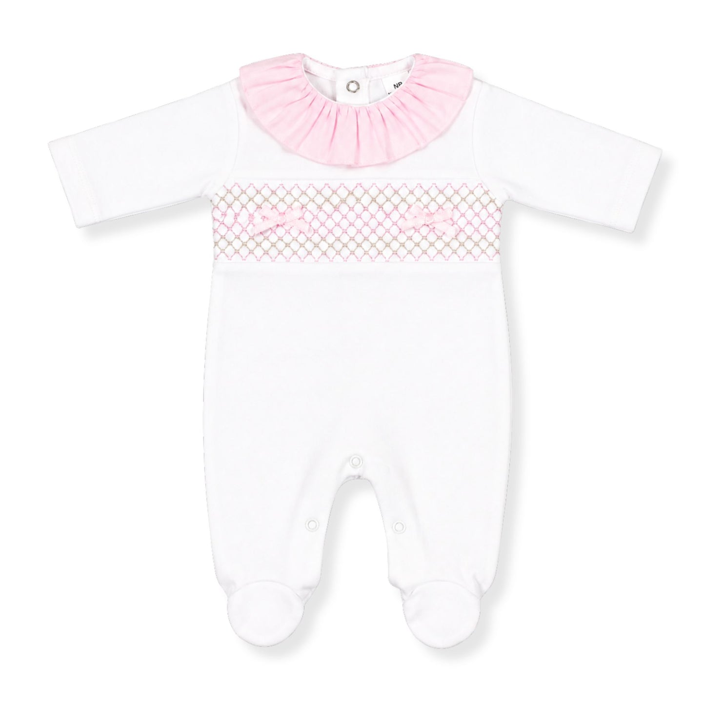 baby girls cotton all in one sleepsuit with smocking 